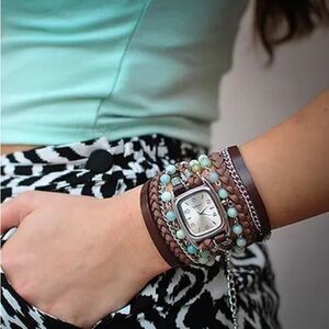Winky Brown Leather Wrap Watch new